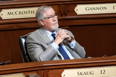 Rep. Bruce D. Skaug, R, Nampa, at the Idaho Capitol on April 6, 2021.