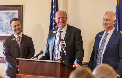 House Majority Caucus Chairman Jaron Crane, R-Nampa; House Speaker Mike Moyle, R-Star; and House Majority Leader Jason Monks, R-Meridian, host a press conference