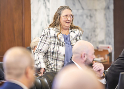 Idaho state Rep. Elaine Price, R-Coeur d'Alene Press, takes her seat in the Legislature's Joint Finance-Appropriations Committee