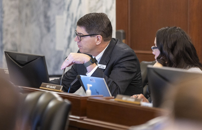 Idaho state Sen. Kevin Cook, R-Idaho Falls, asks a question during the Joint Finance-Appropriations Committee meeting