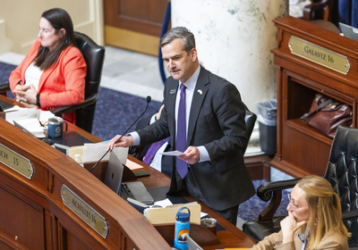 Rep. Todd Achilles, D-Boise, speaks from the House floor