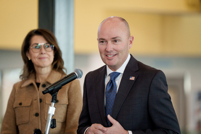 Utah Gov. Spencer Cox holds a press conference