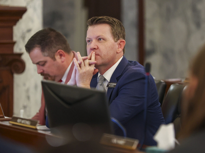 Rep. Dustin Manwaring, R-Pocatello, listens to proceedings during the Jan. 12, 2026, Joint Finance-Appropriations Committee