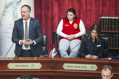 Idaho Senate Pro Tempore Kelly Anthon, R-Rupert, speaks on the Senate floor