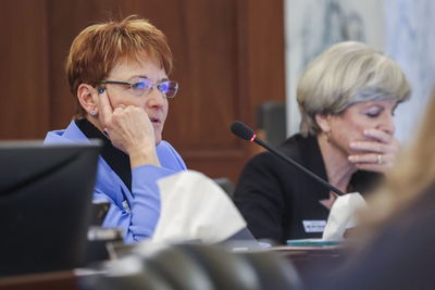 Sen. Melissa Wintrow, D-Boise, listens to proceedings during the Joint Finance-Appropriations Committee