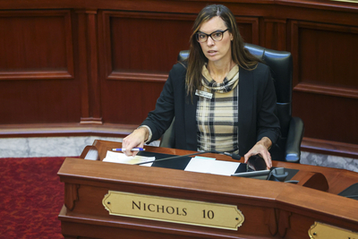 Sen. Tammy Nichols, R-Middleton, listens to proceedings on the Senate floor