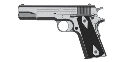A digital representation of a Colt M1911 .45 automatic Colt pistol.