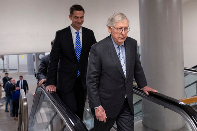 Sen. Tom Cotton, R-Arkansas, left, and Senate Minority Leader Mitch McConnell, R-Kentucky,