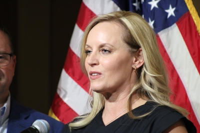 Board of Regents chair Misti Cordell speaks with reporters Feb. 11, 2026, at the State Archives after qualifying to run for the 5th Congressional District.