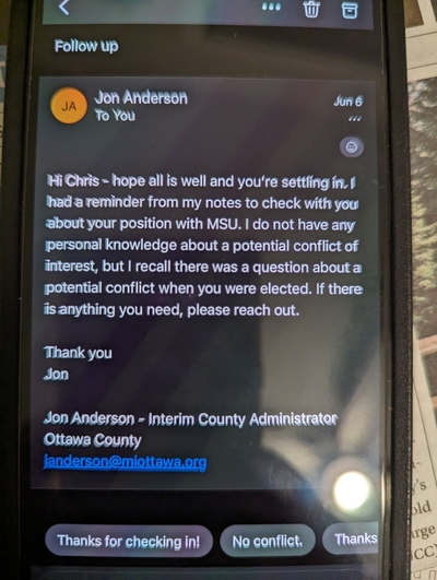 Was Ottawa County’s newest commissioner punished for running?