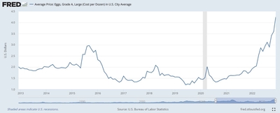 A line graph shows egg prices between 2013 and 2022.