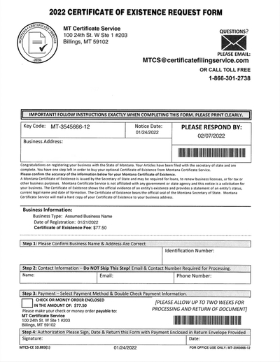 MT SOS warns of mailing scam targeting local businesses