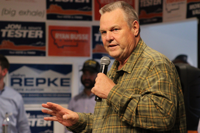U.S. Sen. Jon Tester, D-Montana, speaks to a crowd of supporters in Helena on Nov. 4, 2024, a day before the 2024 election. (Photo by Blair Miller, Daily Montanan)