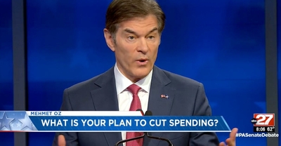 Republican U.S. Senate candidate Mehmet Oz speaks during a televised debate on Tuesday, 10/25/22 (Screen Capture).