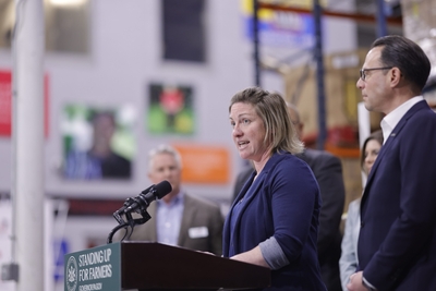 Amy Brickner is a third-generation dairy farmer in Carlisle, Cumberland County, who provides produce for the Local Food Purchase Assistance Program. (Courtesy of PAcast.)