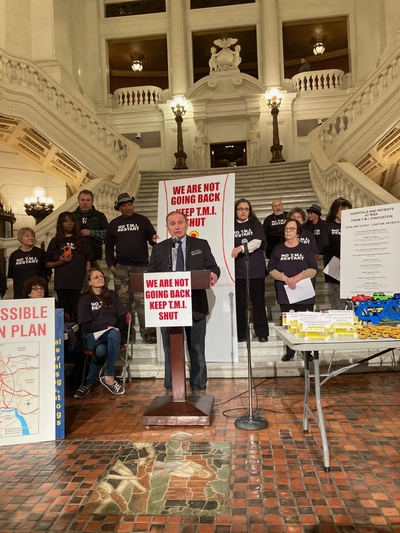 Gene Stilp, who led a protest against the planned restart of a Three Mile Island nuclear plant, said it would endanger public safety. (Credit: Jon Hurdle/Inside Climate News)