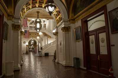 A hallway in the Pennsylvania Capitol building in Harrisburg on October 14, 2025. (Photo by Jessica Kourkounis for the Pennsylvania Capital-Star)