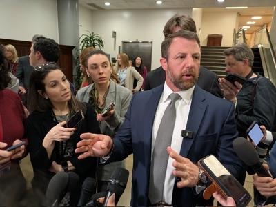 SeHomeland Security Secretary Markwayne Mullin, at the time a senator from Oklahoma, speaks to reporters at the U.S. Capitol on March 3, 2026. (Photo by Ashley Murray/States Newroom)