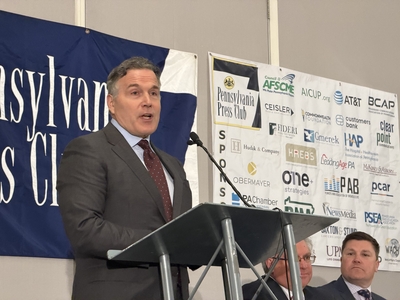 U.S. Sen. Dave McCormick spoke in Harrisburg at the Pennsylvania Press Club on May 18, encouraging the commonwealth's stakeholders to lean into an exciting time in human history. (Photo by Whitney Downard/Pennsylvania Capital-Star)