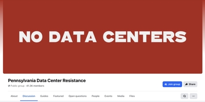 The Pennsylvania Data Center Resistance Facebook group. (Screenshot)