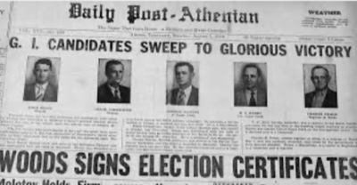 Headline from Daily Post Athenian, 1946 (Photo courtesy of the Daily Post Athenian)
