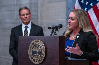 Dr. Lisa Piercey, commissioner of the Tennessee Department of Health, at a Thursday press conference with Gov. Bill Lee. (Photo: John Partipilo)