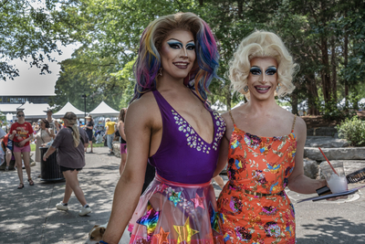 Two drag performers dolled up on Nashville's Bicentennial Mall for Pride 2023. (Photo: John Partipilo)