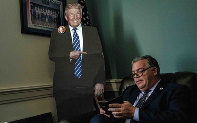 Rep. Todd Warner, R-Chapel Hill, in his legislative office at the Cordell Hull Building with a life-size Donald Trump cutout, has filed a bill to rename the Nashville airport for President Donald Trump. (Photo: John Partipilo)