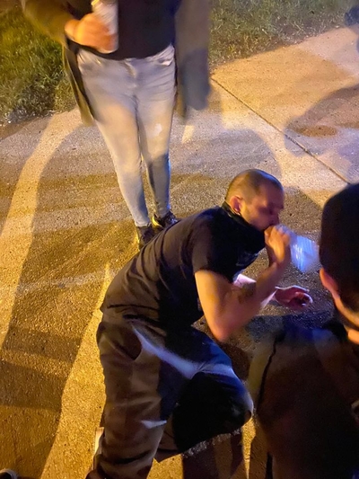 A man who Rafael Smith says was hit in the head with a gas cannister when police engaged the protesters at the District 5 Milwaukee PD station. (Photo courtesy of Rafael Smith)