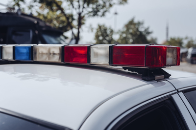 Emergency lights on a us police cop car arrest