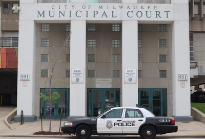 A Milwaukee police squad in front of the Municipal Court downtown. (Photo | Isiah Holmes)