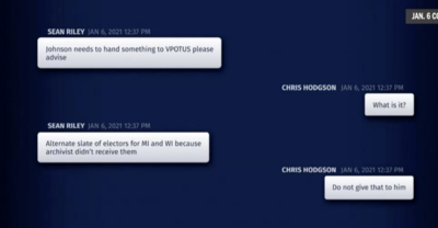 House committee hearing video of text messages between Johnson and Pence staffers | Screenshot