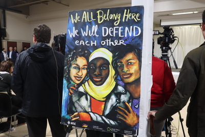 Community members call for the release of Salah Sarsour after his arrest in late March. (Photo by Isiah Holmes/Wisconsin Examiner)
