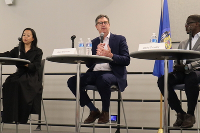 Francesca Hong (left), Joel Brennan (center), and David Crowley (right). (Photo by Isiah Holmes/Wisconsin Examiner)