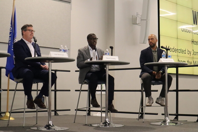 Joel Brennan (left), David Crowley (center) and Mandela Barnes (right). (Photo by Isiah Holmes/Wisconsin Examiner)