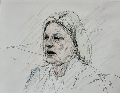Former Milwaukee County Judge Hannah Dugan during her federal court proceedings. (Art by Adela Tesnow)