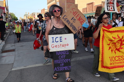 Protesters march in Milwaukee following a surge in ICE arrests. (Photo by Isiah Holmes/Wisconsin Examiner)