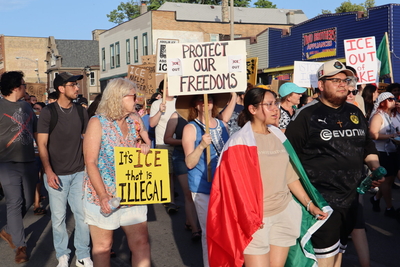 Protesters march in Milwaukee following a surge in ICE arrests. (Photo by Isiah Holmes/Wisconsin Examiner)