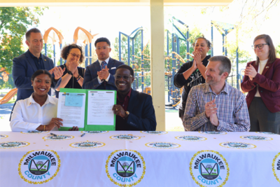 Milwaukee County Executive David Crowley signs legislation removing Flock cameras from county park property. (Photo courtesy of Milwaukee County)