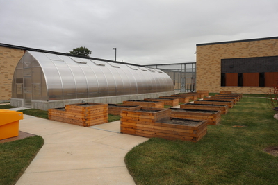 The garden and greenhouse area of the new juvenile facility in Milwaukee. (Photo | Isiah Holmes)