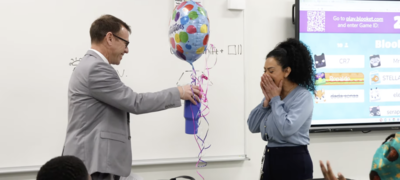 Wendy Mendez receives a employee of the year acknowledgment in 2025. (Screenshot | Oshkosh Area School District YouTube video.)