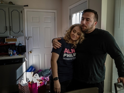 House District 75 Democratic candidate Allie Phillips and her husband, Bryan, in their kitchen. Phillips was pregnant with their first child together, who they named Miley Rose, when she had to terminate because of extensive fetal abnormalities. (Photo by John Partipilo/Tennessee Lookout)