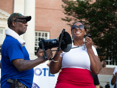 Maryland Sen. Shaneka Henson speaks to the crowd