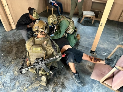 A first responder simulation training.