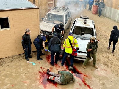 A first responder simulation training.