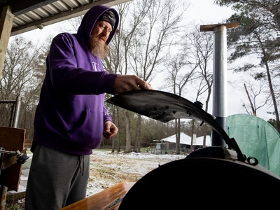 Outside of his Longview home on Saturday morning, Dustin Arnn smoked a brisket flat he planned on using in a chili.