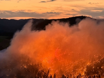 The First Thunder Fire glows red about two hours after it was reported on the evening of Sept. 2, 2024, several miles west of Rapid City. (Courtesy of William Busse)