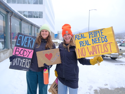 Demonstrators rally with the Key Coalition of Alaska advocating for disability rights and increased services in Juneau on Mar. 18, 2026. (Photo by Corinne Smith/Alaska Beacon)