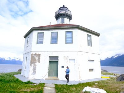 Kyle Bishop, an Eldred Rock Lighthouse Preservation Association board member from Gustavus, spent about a week working on the island ahead of the grand opening on May 30, 2026. (Photo by Corinne Smith/Alaska Beacon)