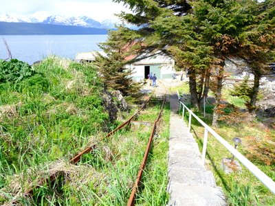 Rail car was used to carry supplies from the Eldred Rock Lighthouse to out buildings, seen on May 30, 2026. (Photo by Corinne Smith/Alaska Beacon)